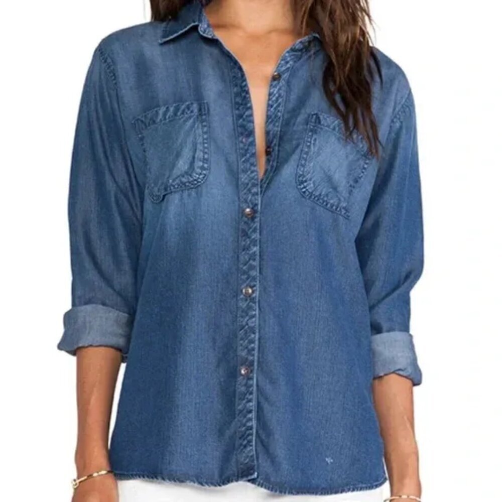 Rails Carter Chambray Button Down Shirt Blue Pock… - image 1
